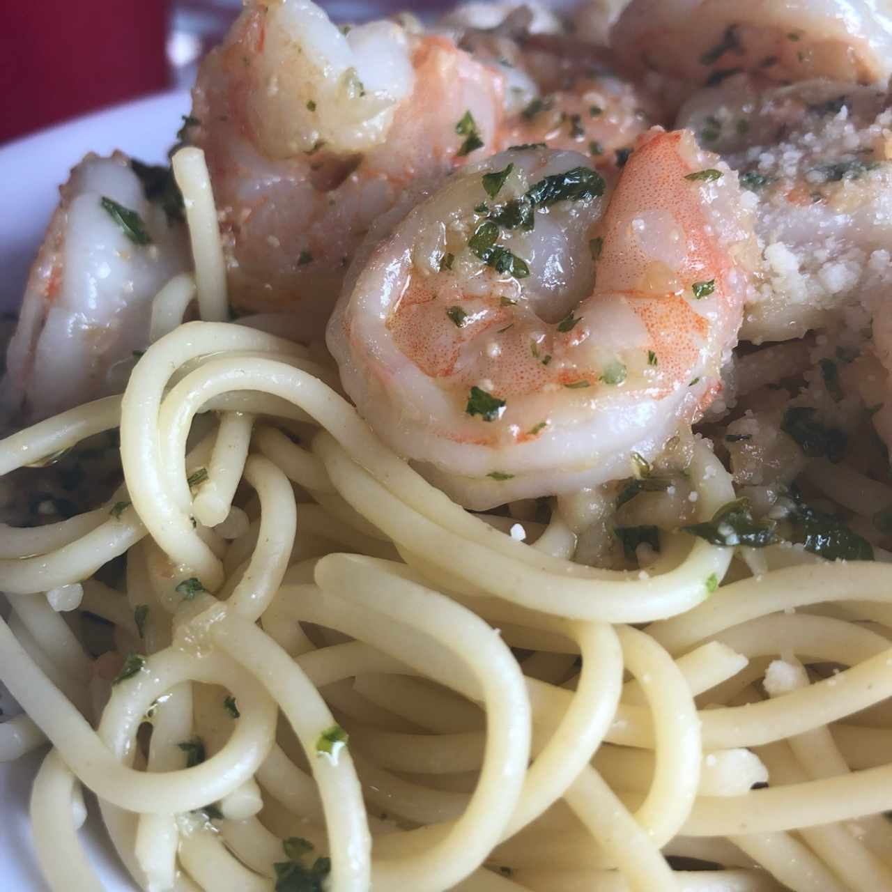 Spaghetti con Camarones al oleo