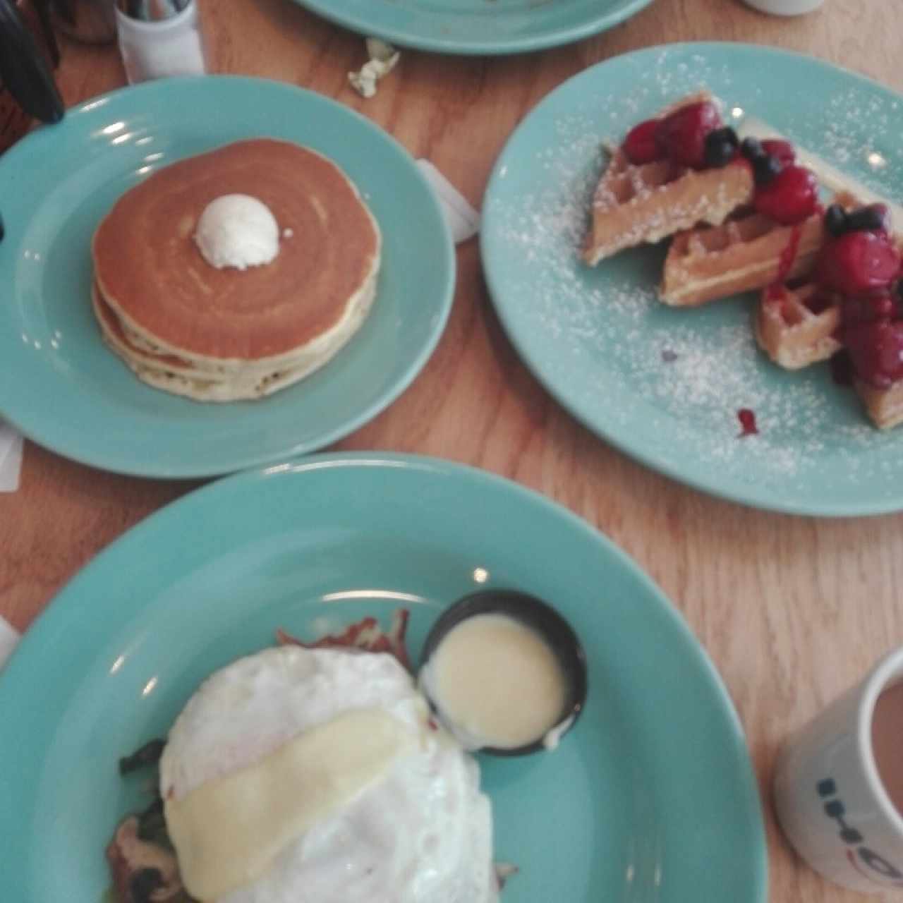 pan cakes, wafle y stack de espinacas.