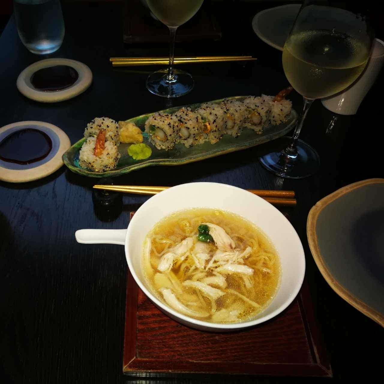 Ramen de pollo y Shrimp tempura