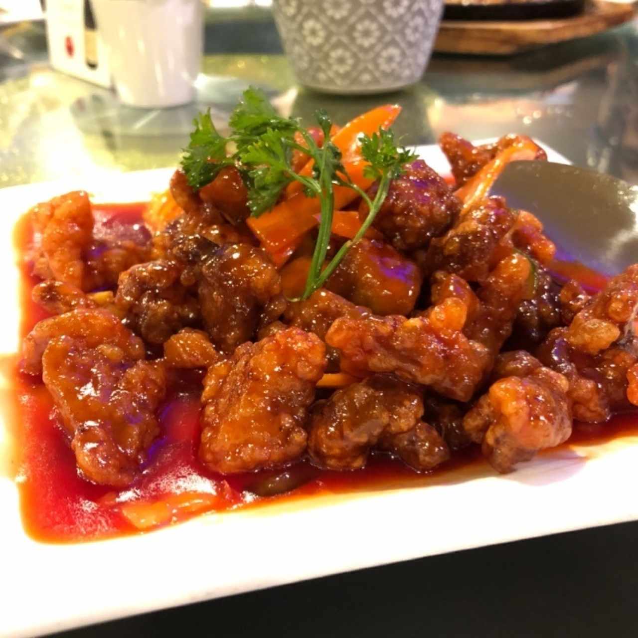 Puerco apanado en salsa agridulce