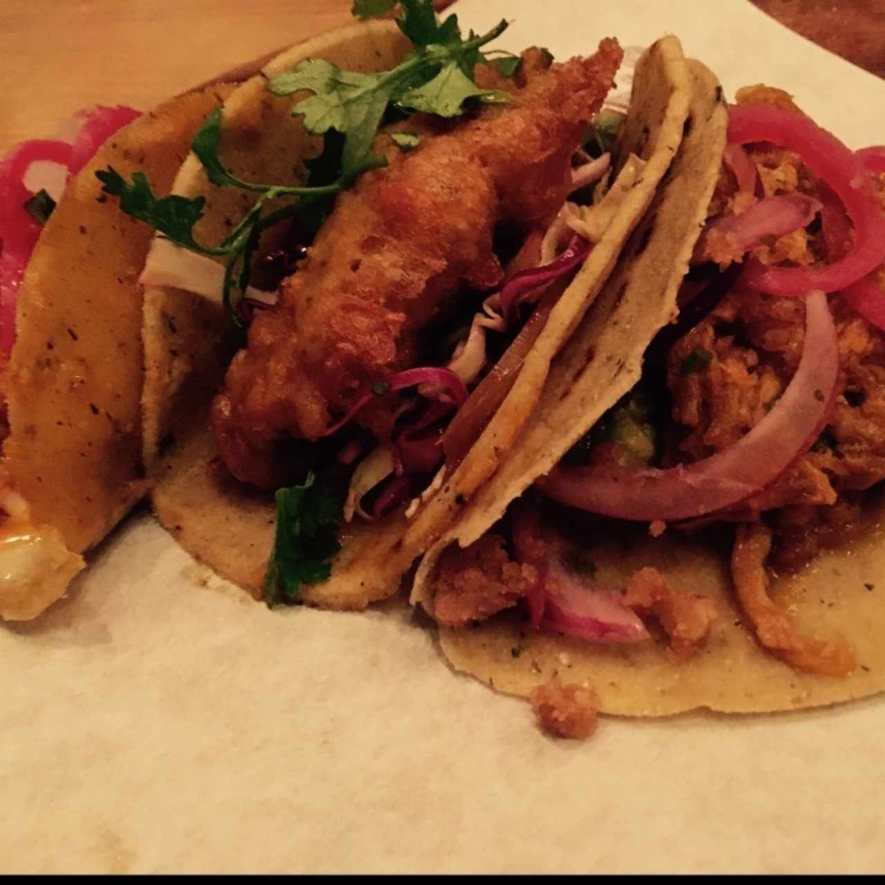 Tacos: Chorizo Queso, El Mariachi Chorrillo, Cochinita Pibil