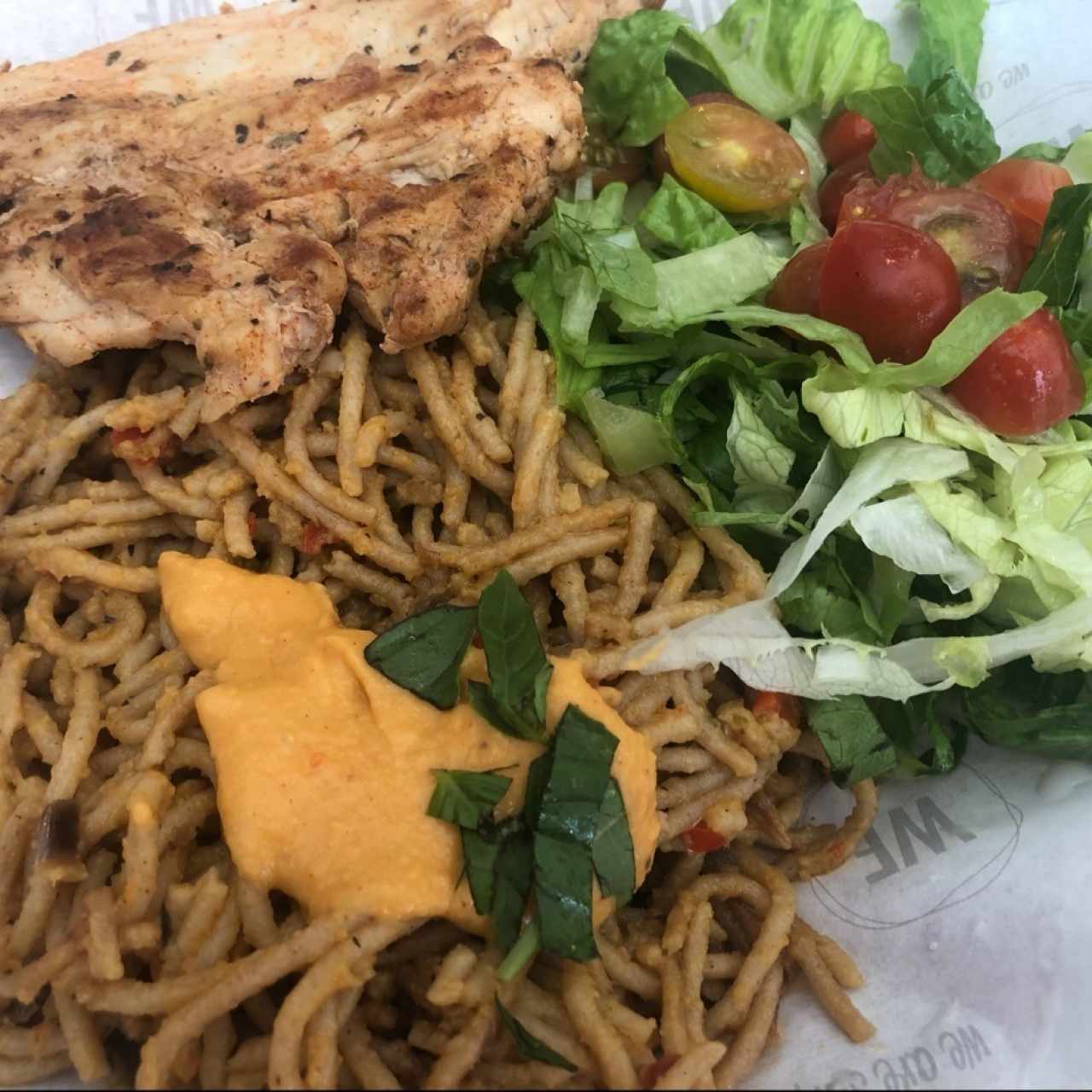 Menu del Dia. Spaguetti con Pollo al Grill. Nunca decepcionan!