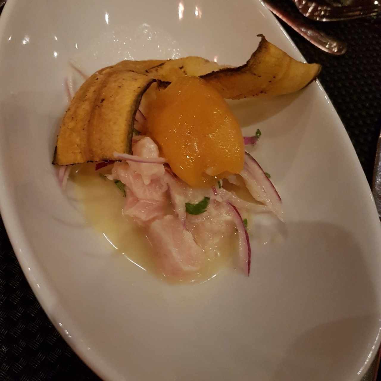 ceviche con sorbete de maracuya