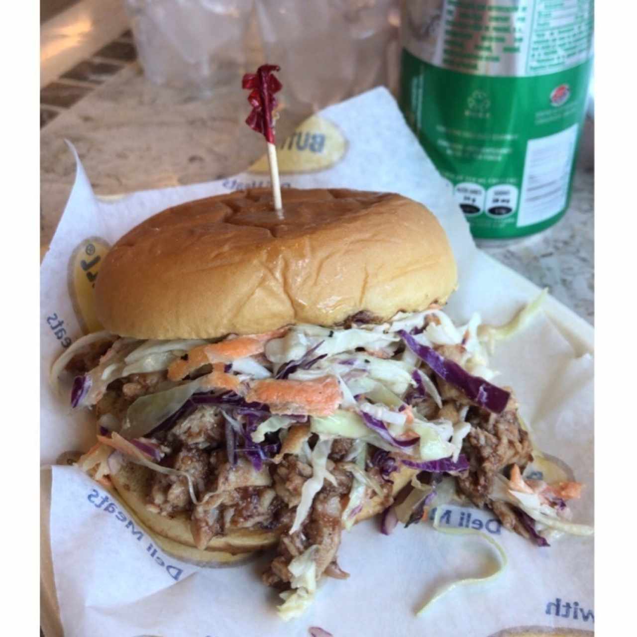 Pulled Chicken bbq coleslaw sandwich