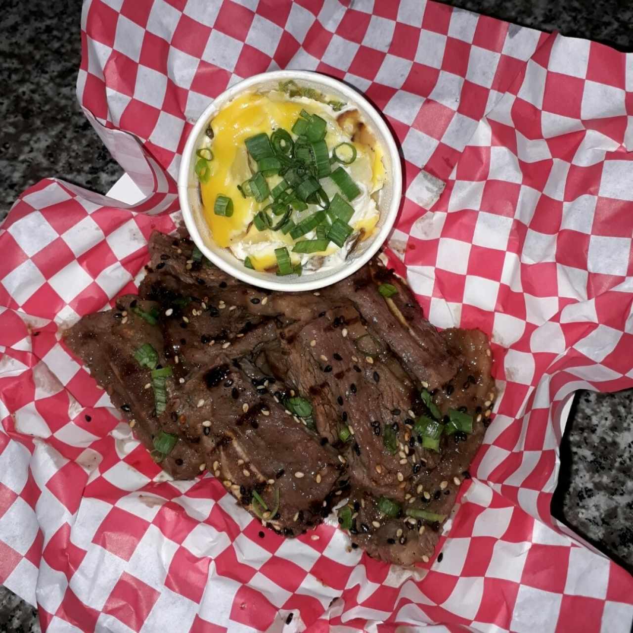 Korean Beef and baked potatoes 