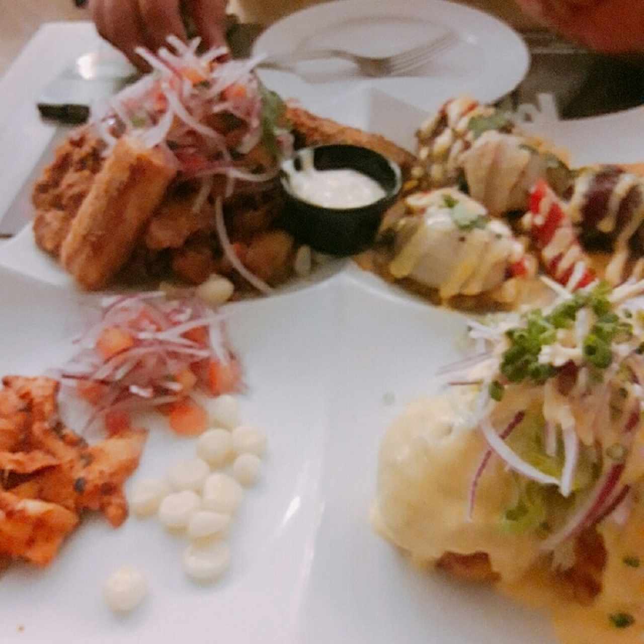 sampler de pulpo ceviche frito jalea y patacones