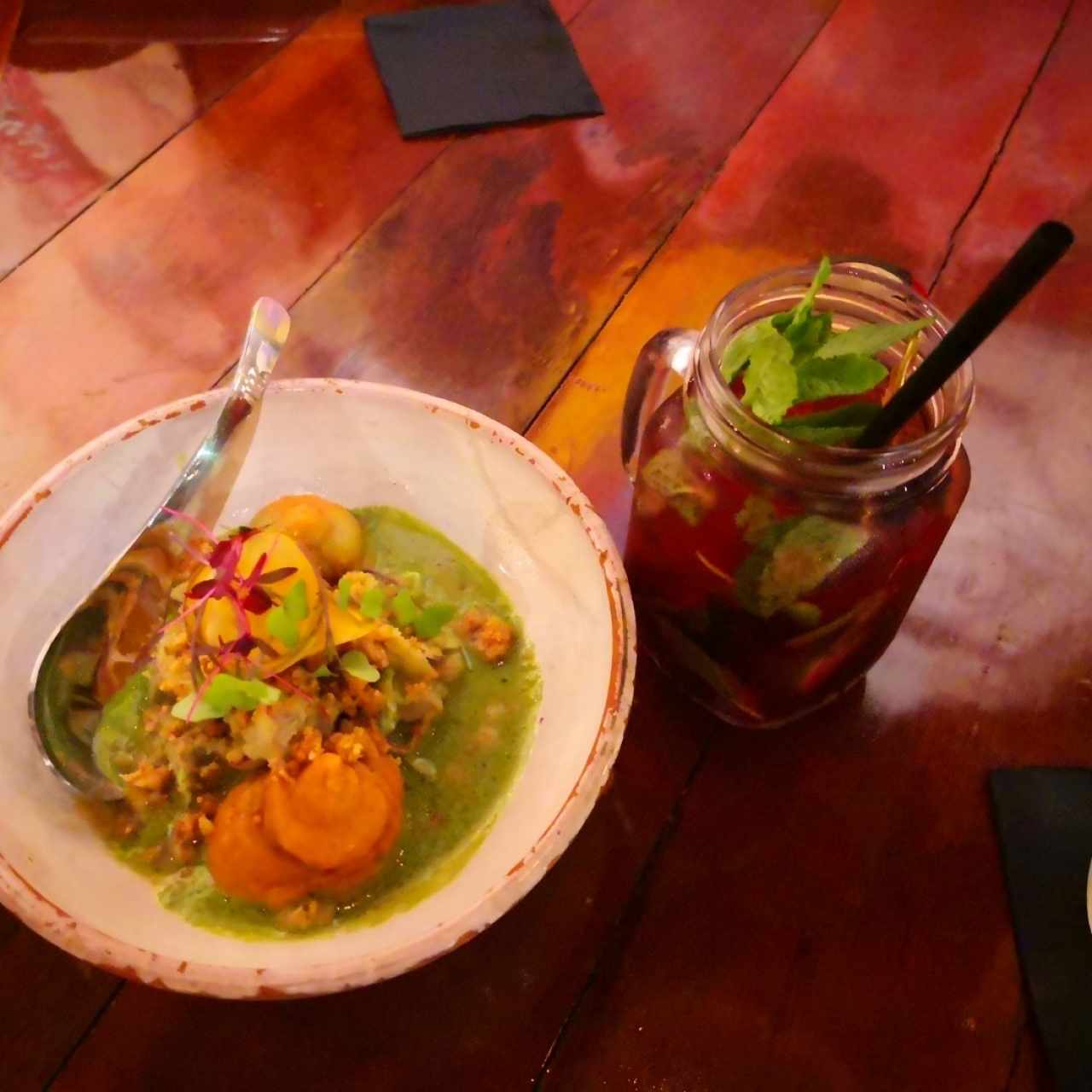 Ceviche Verde y Mojito con tinta de pulpo