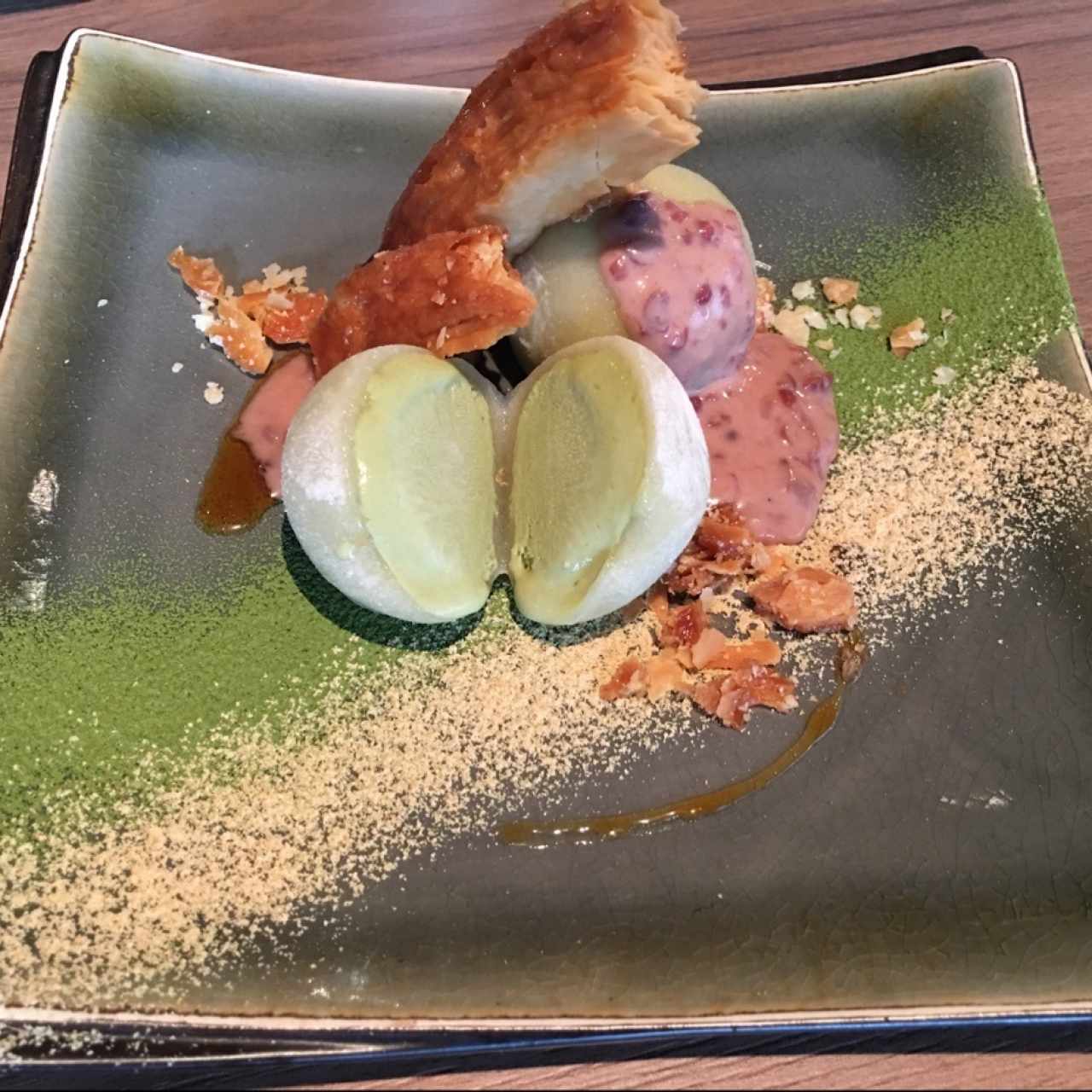 Helado de mochi de té verde