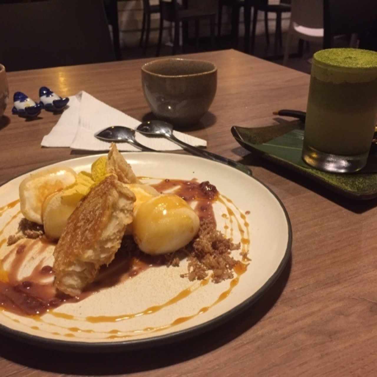 Helado de mochi de vainilla y Flan de Matcha