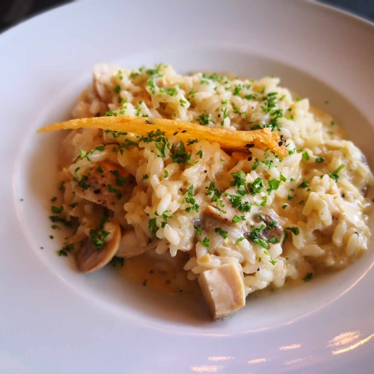 Risotto de Poulet à la Créme et Parmesan, Champignons Frais