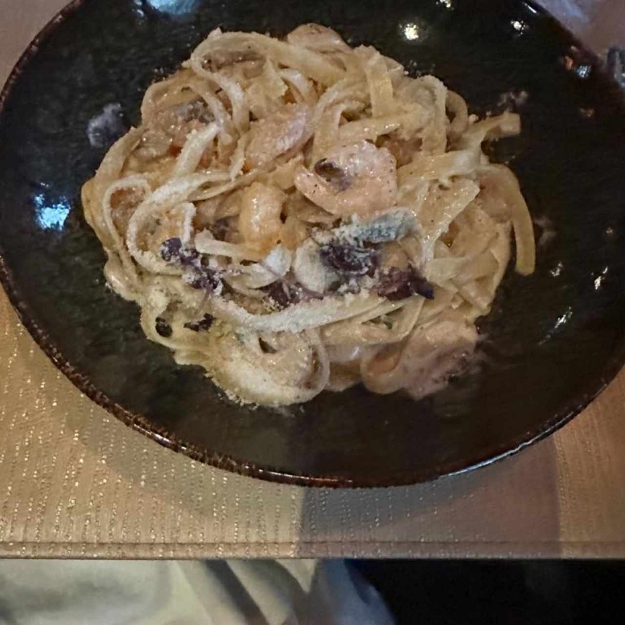 pastas con camarónes 