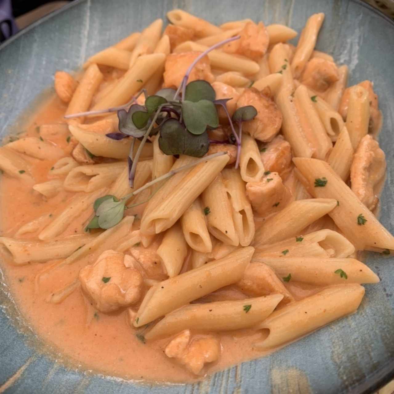 Pasta con salmón en salsa rosada 