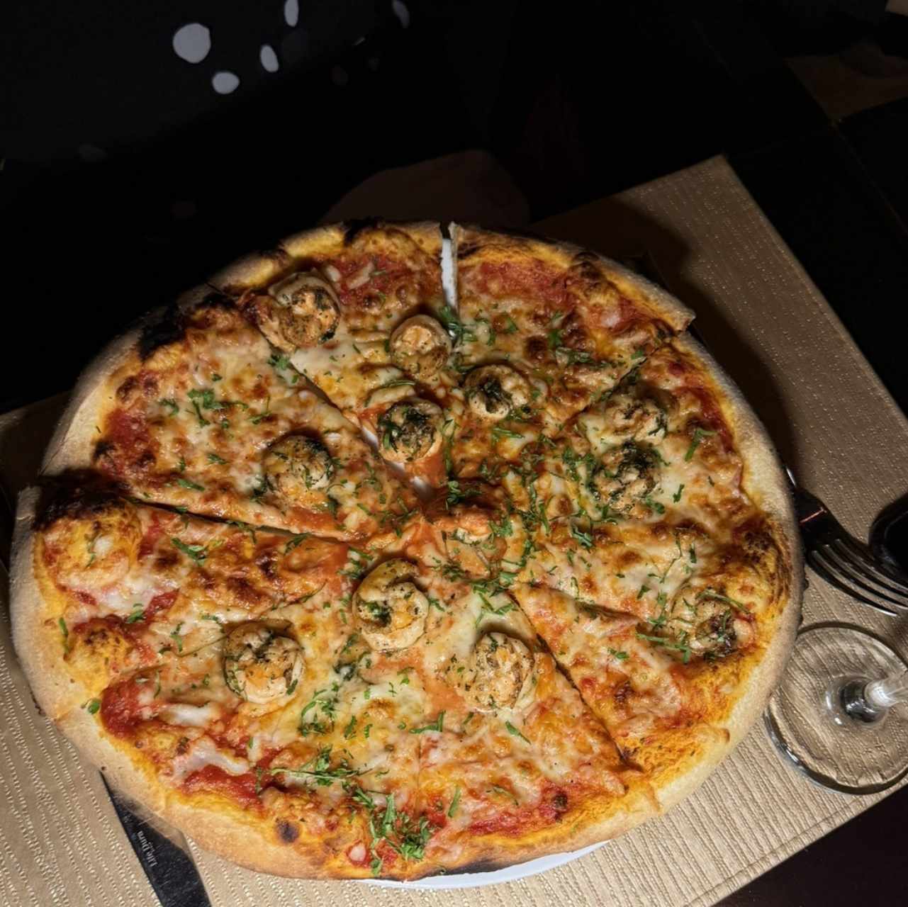 Pizza con camarones