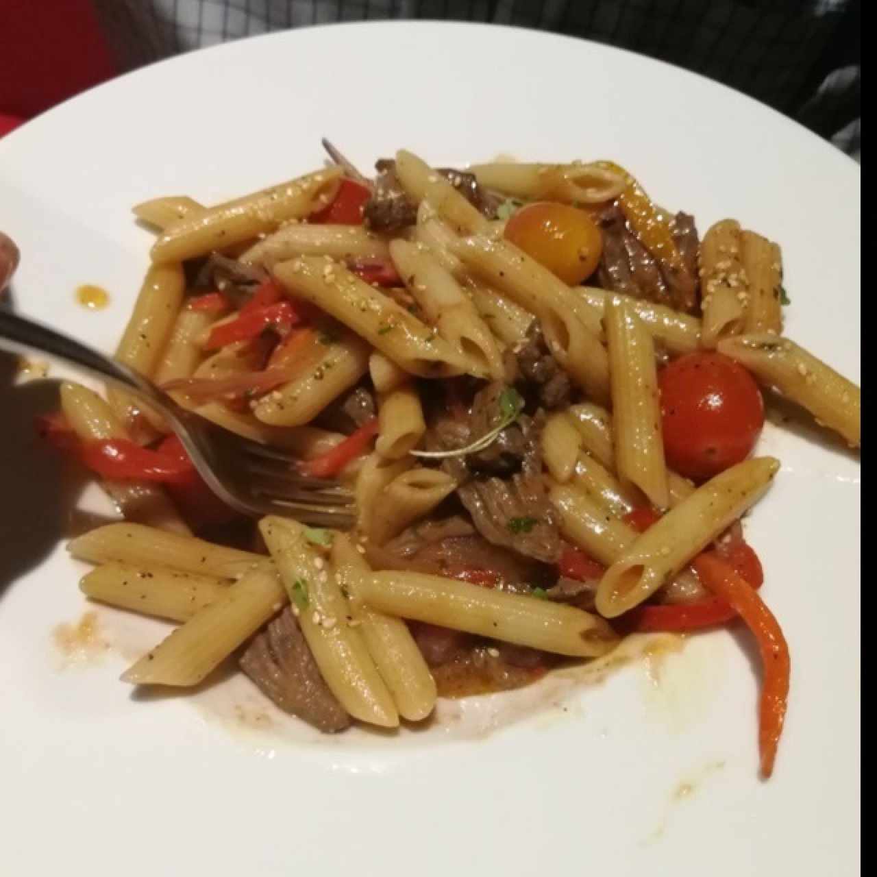 pasta con filete de res 