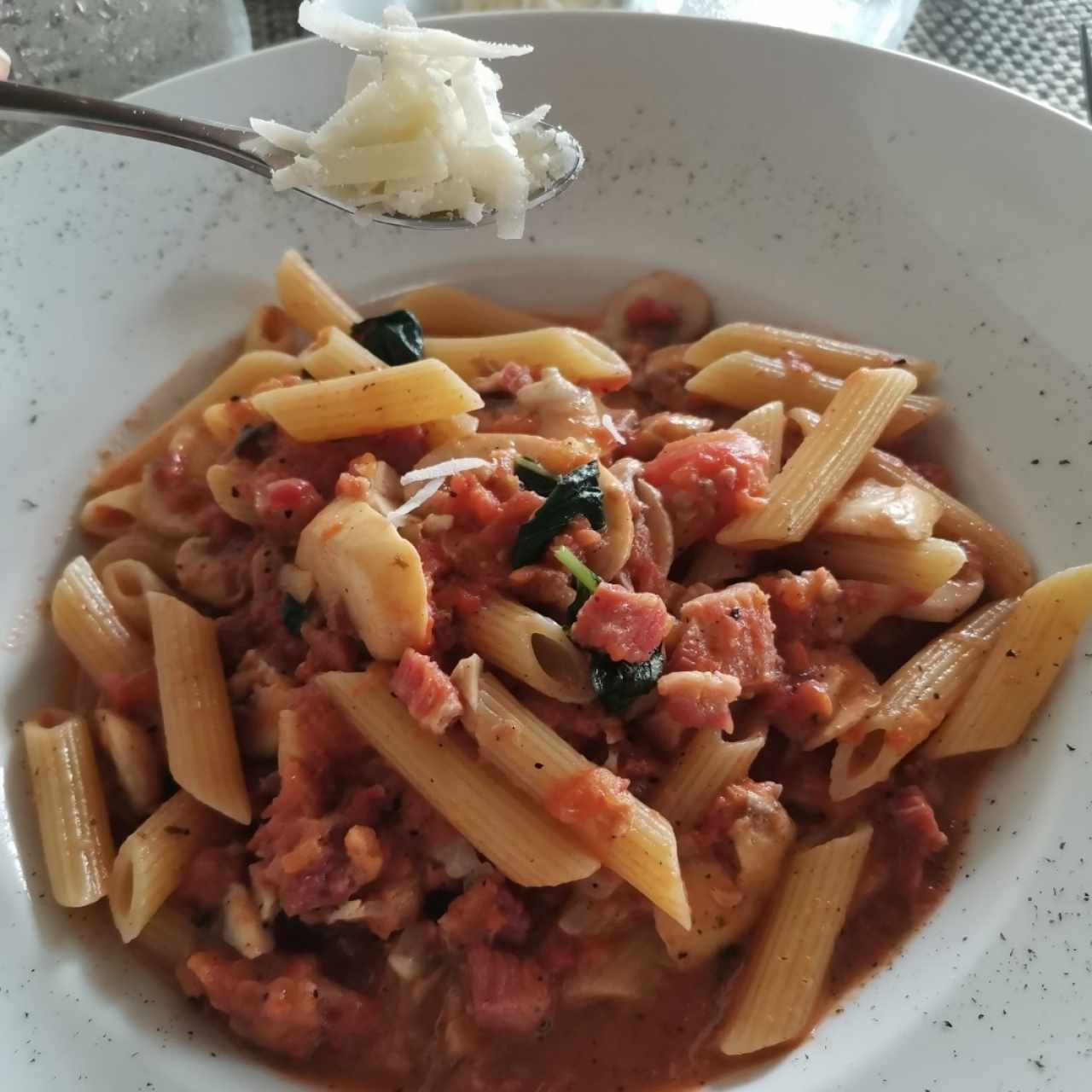 Penne tartufo + queso rallado