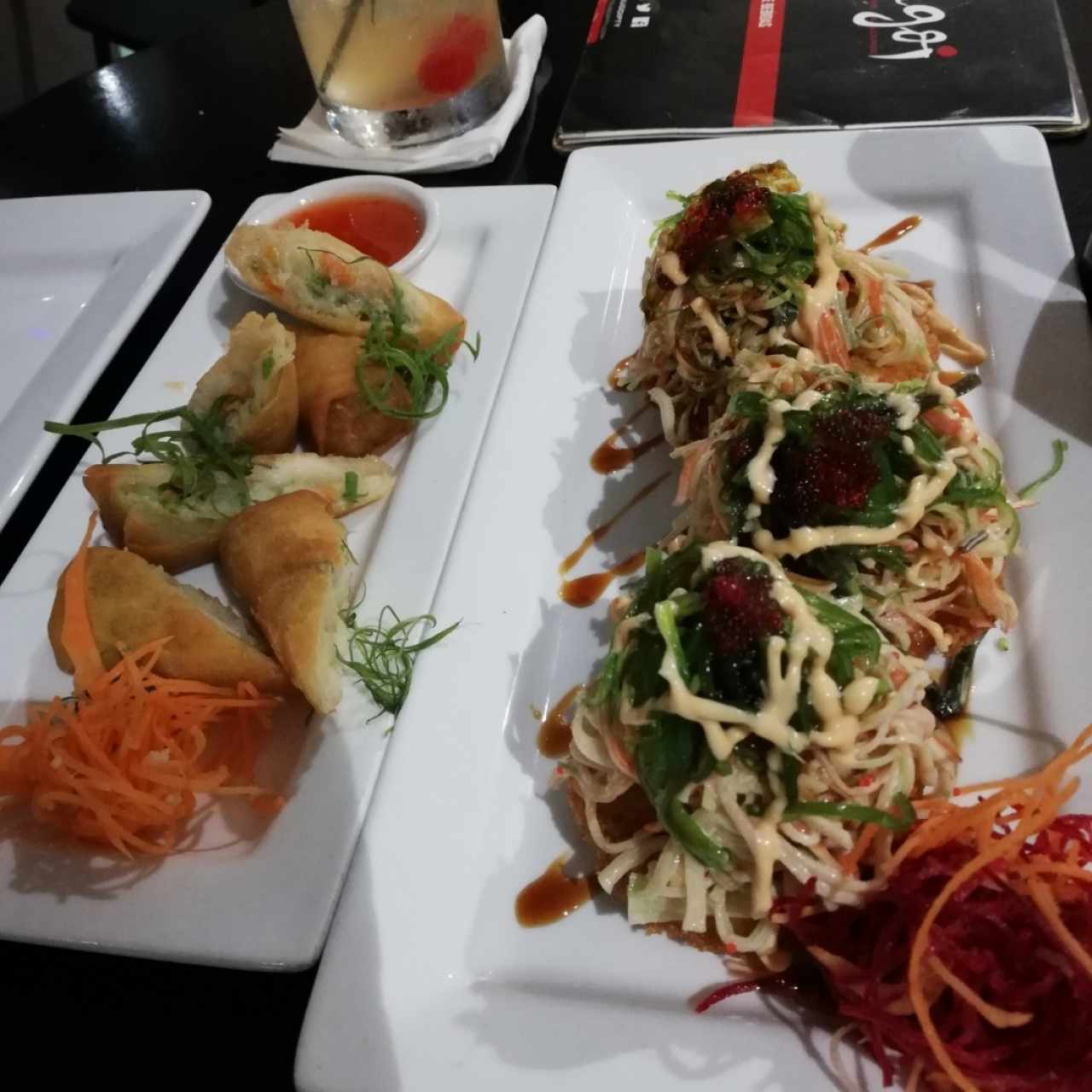 Entradas Calientes - Ebi bomb & spring roll