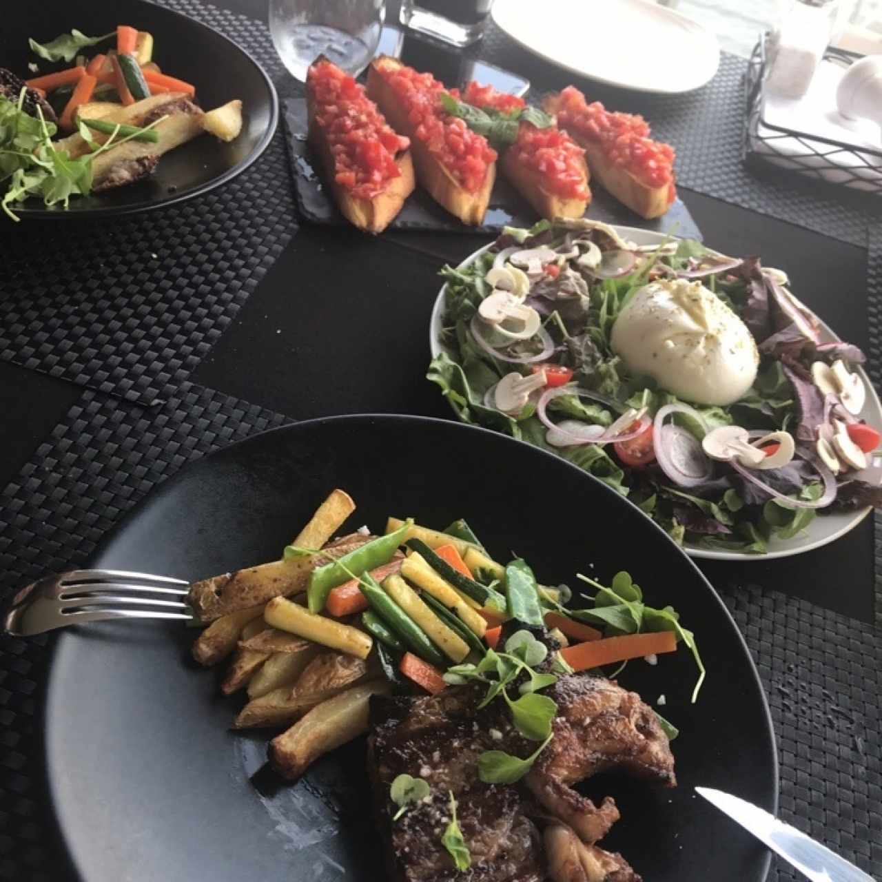 ½ of the Ribeye, Buffala mozzarella salad and Bruschetta