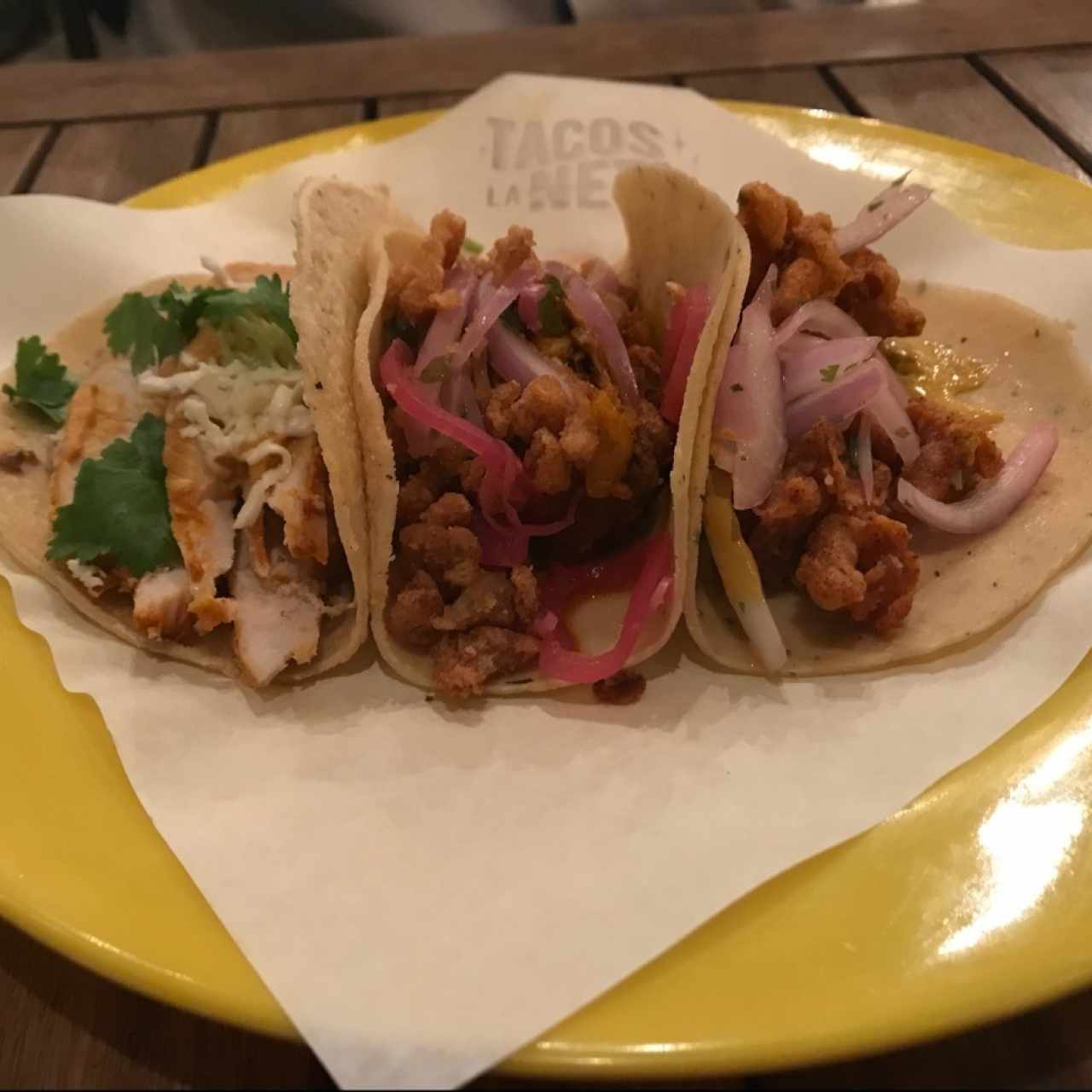 tacos de pollo,arañitas, puerco