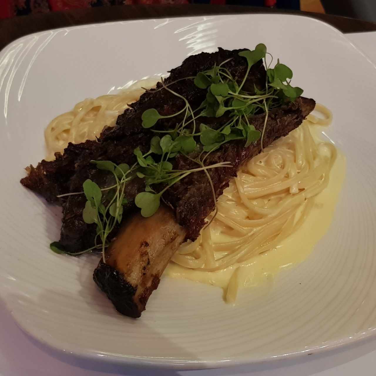 Short Rib con pasta 4 quesos.