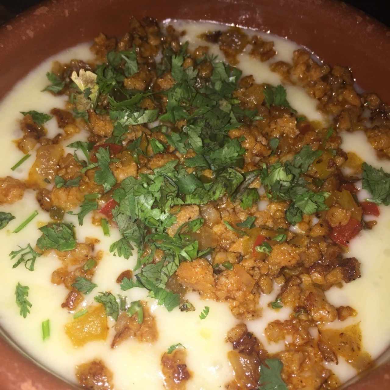 queso fundido con carne