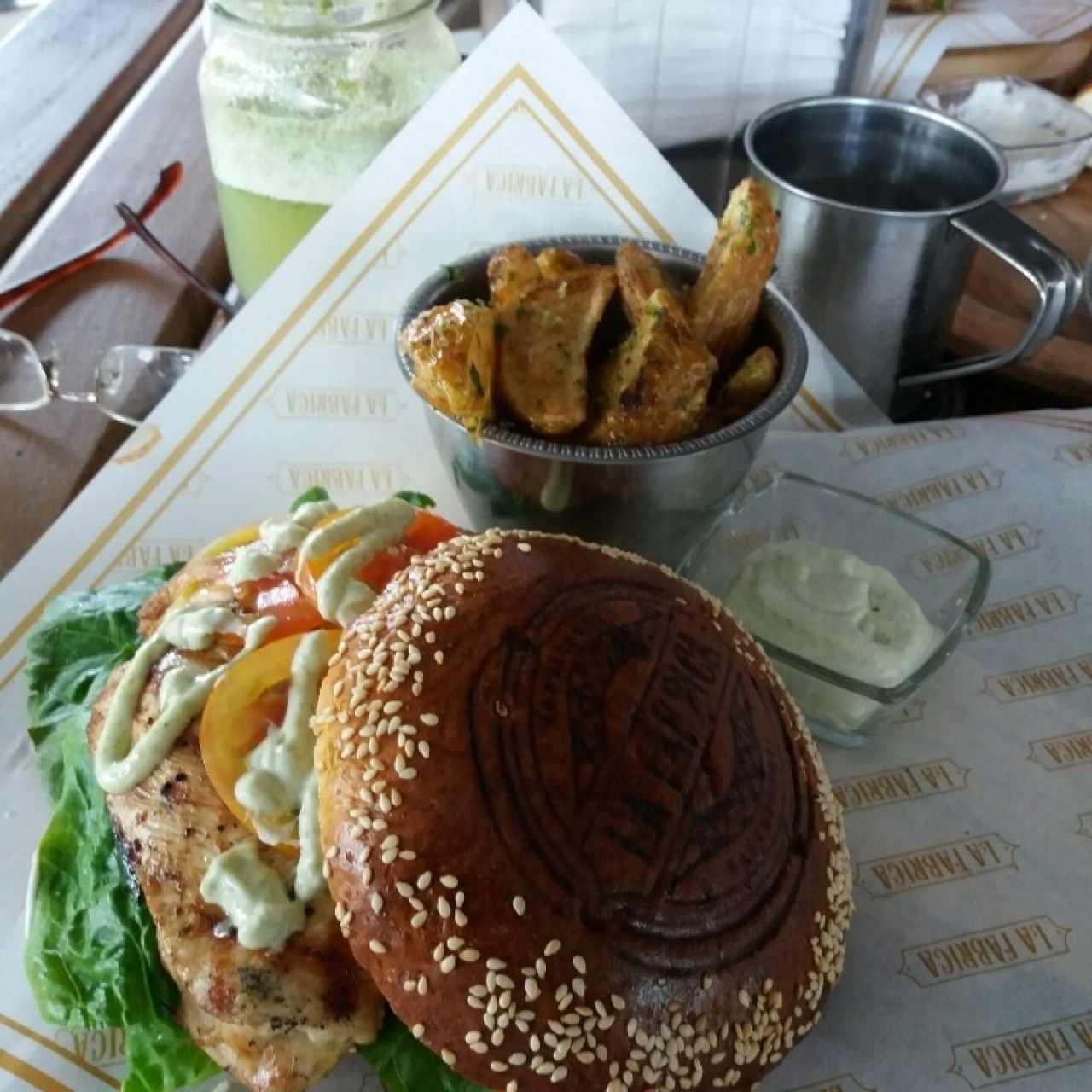 chicken sandwich and fries