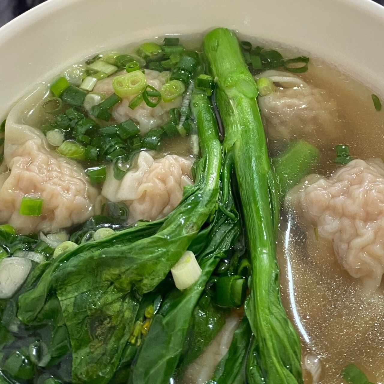 Sopa de wanton de puerco con camaron, sin fideo 