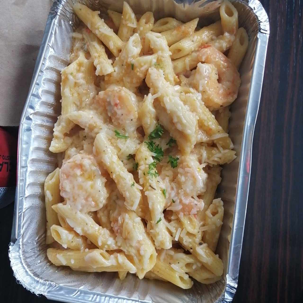 Penne con camarones 