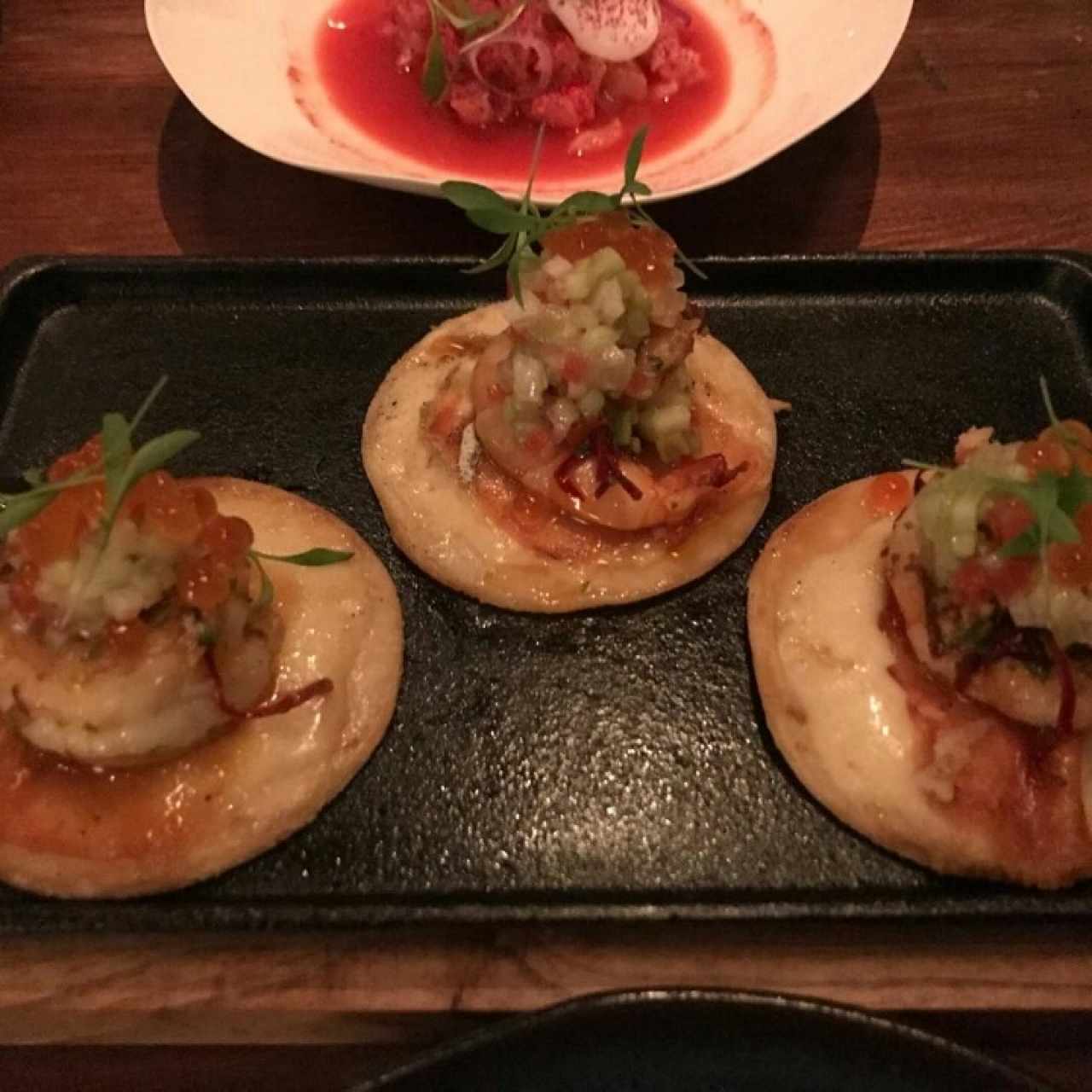 entrada de tacos de langostino