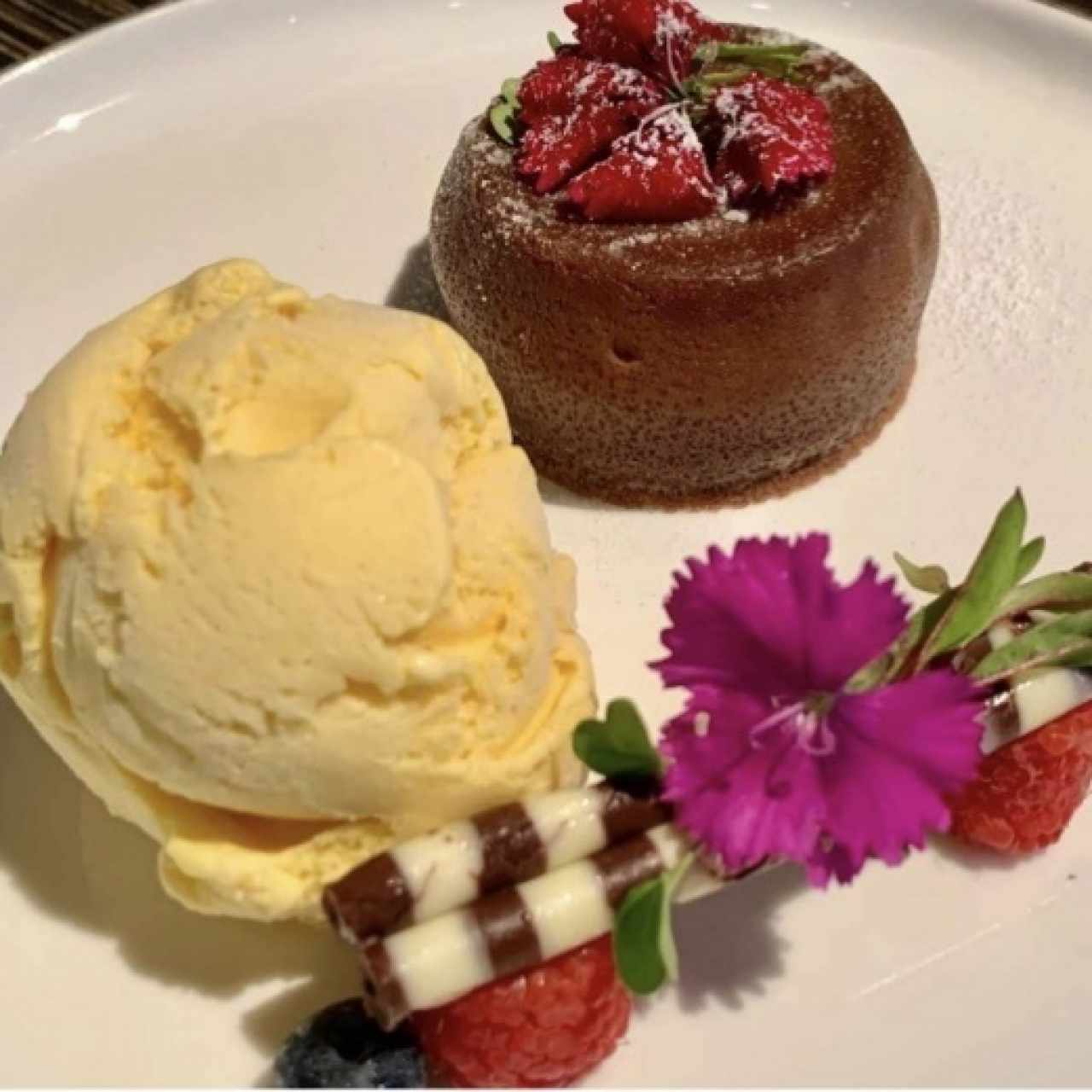 CHOCOLATE LAVA CAKE WITH GREEN TEA ICE CREAM