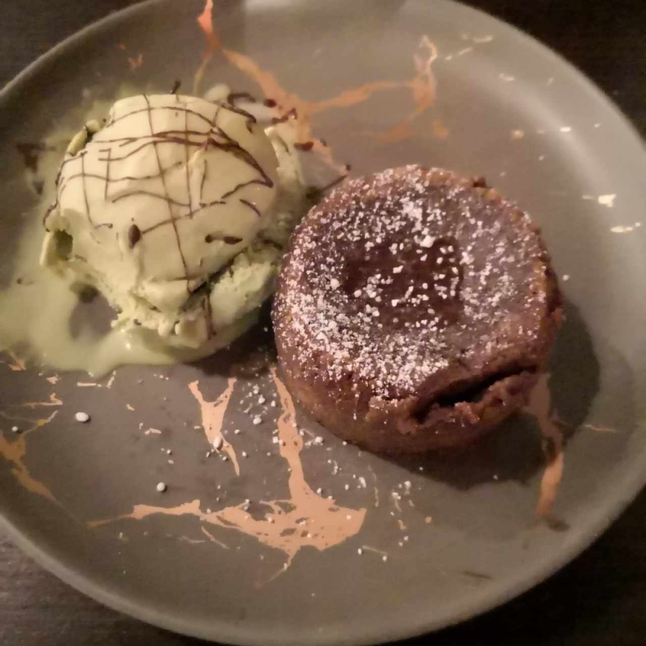 CHOCOLATE LAVA CAKE WITH GREEN TEA ICE CREAM