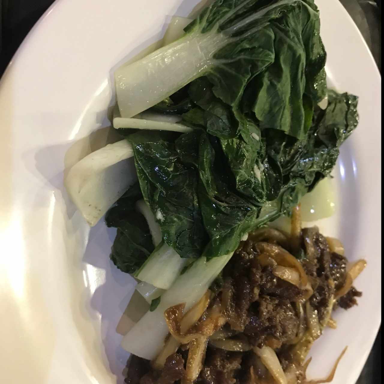 hoja de mostaza con mongolian beef