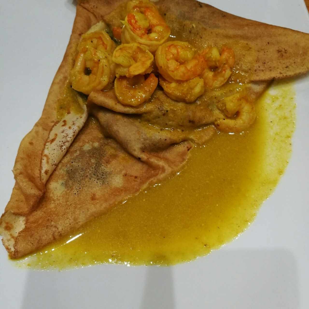 crepe Camarón y espinaca al curry