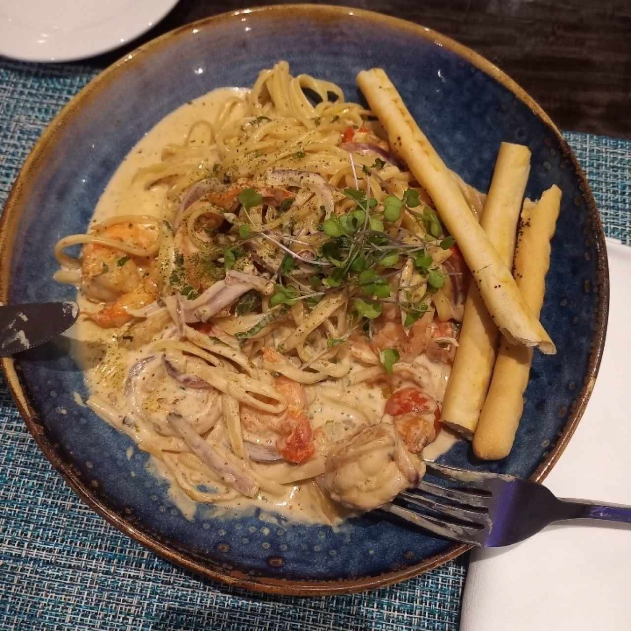 Fettuchini con camarones