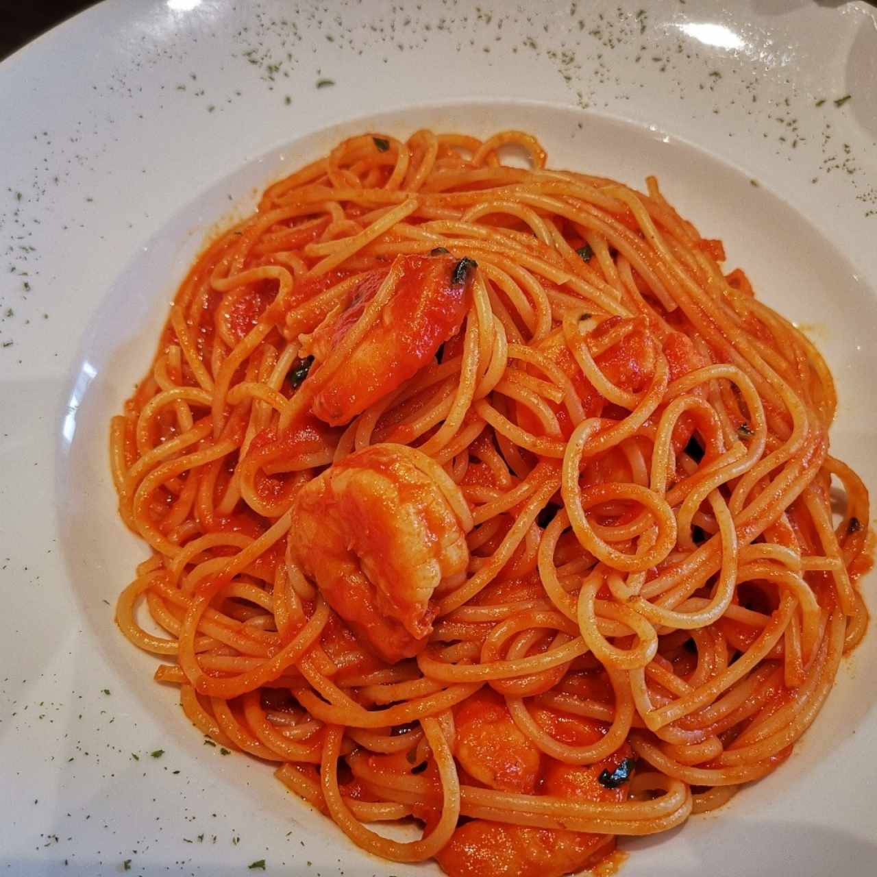 Espaguetis con camarones 