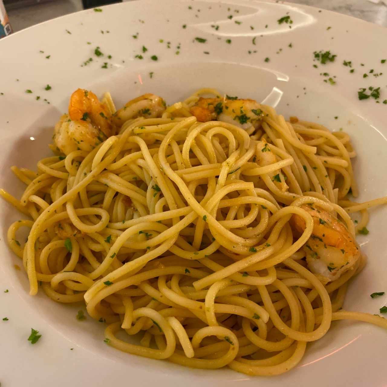 pasta olio con camarones