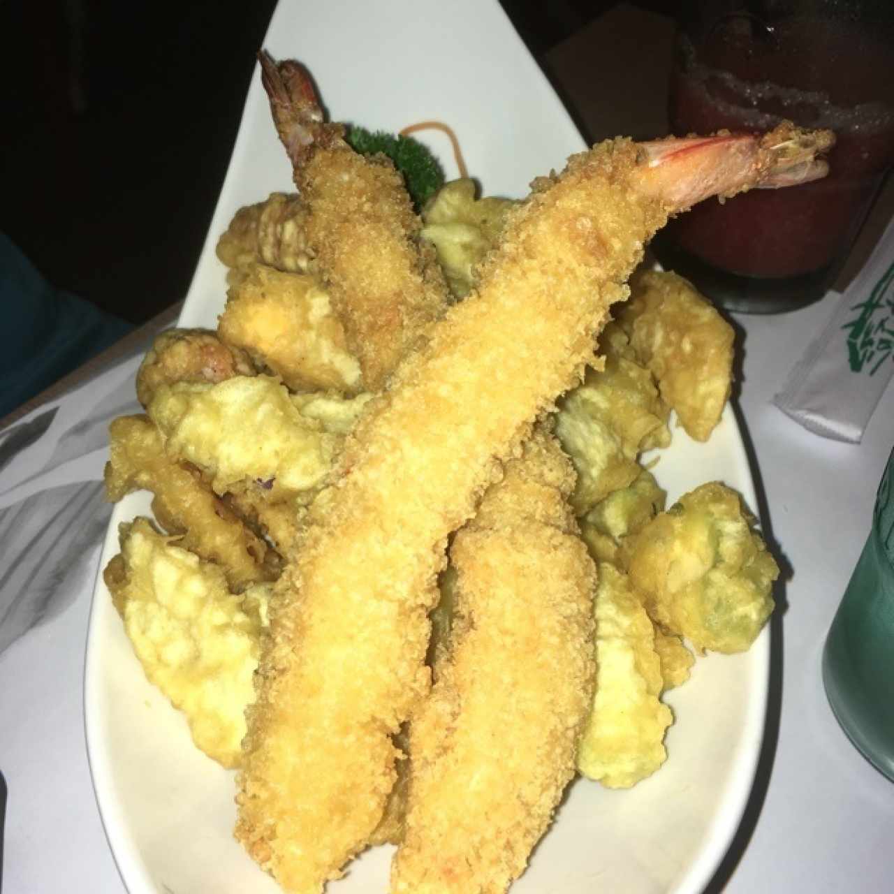 vegetales y langostinos tempura