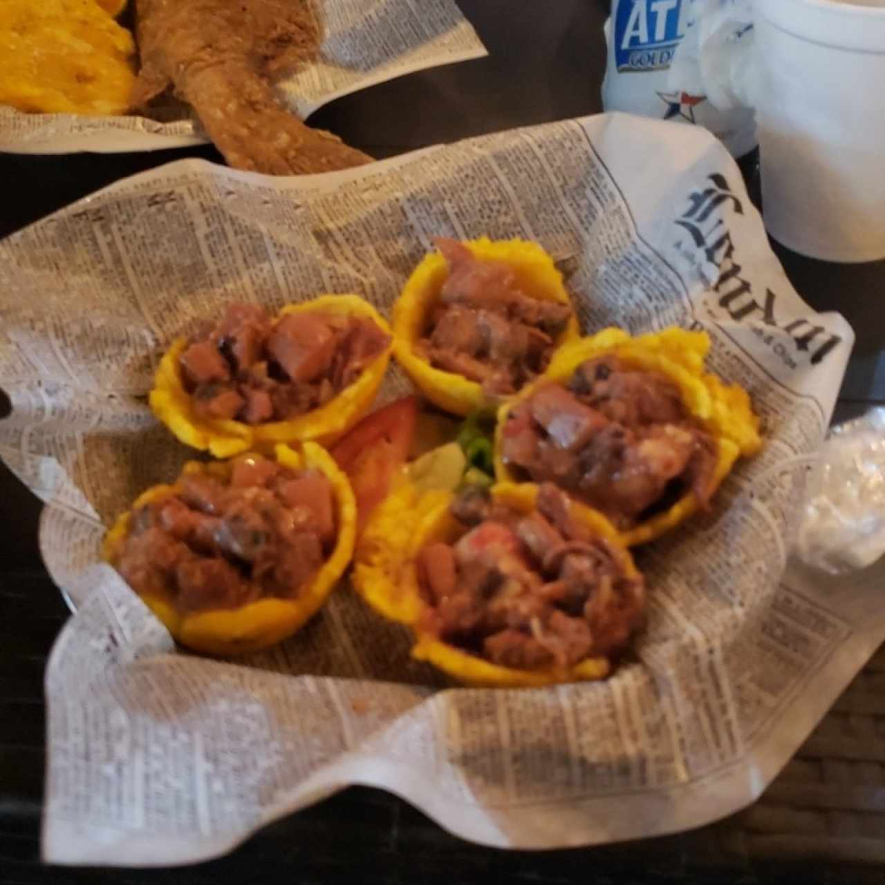 patacones rellenos de mariscos