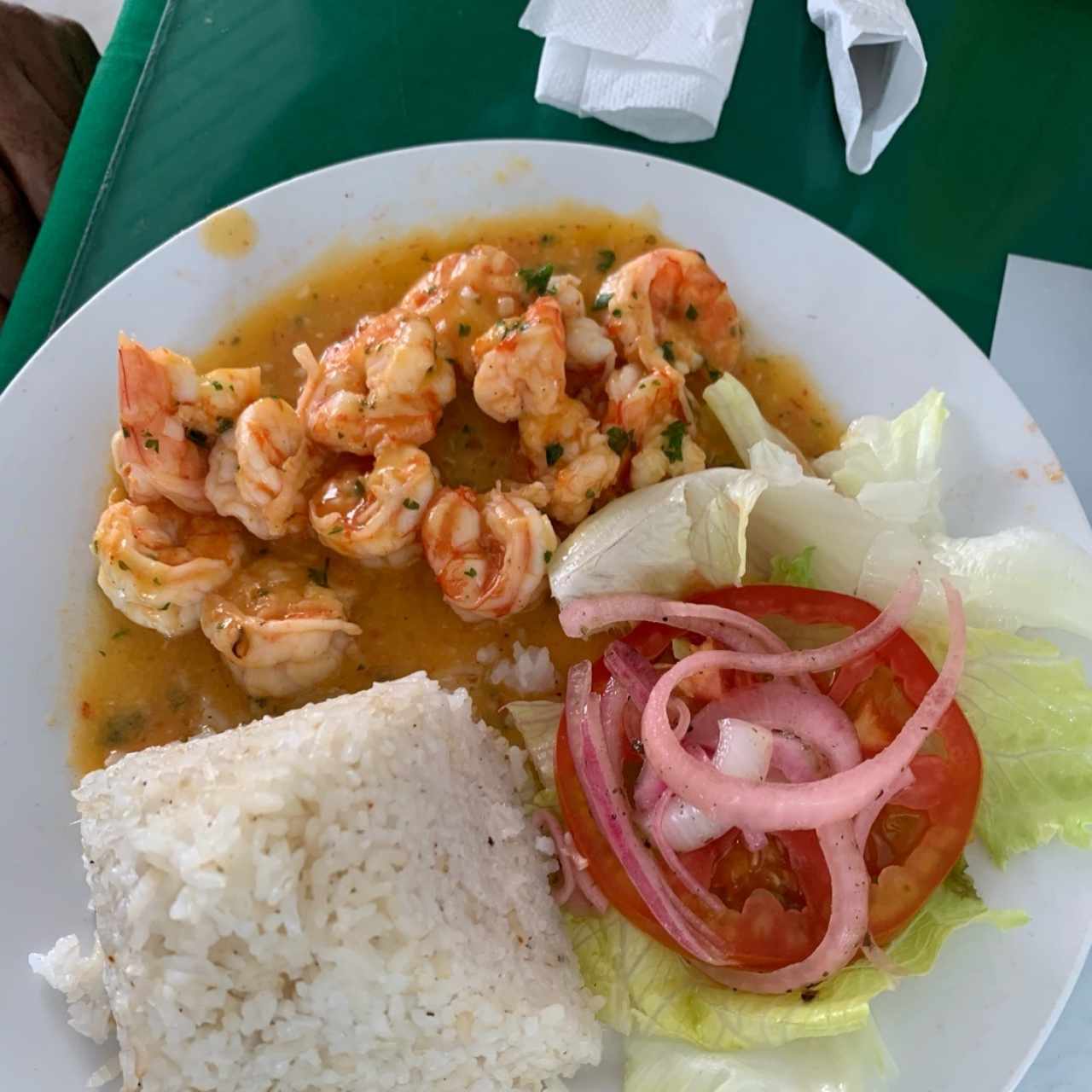 camarones al ajillo y arroz coco