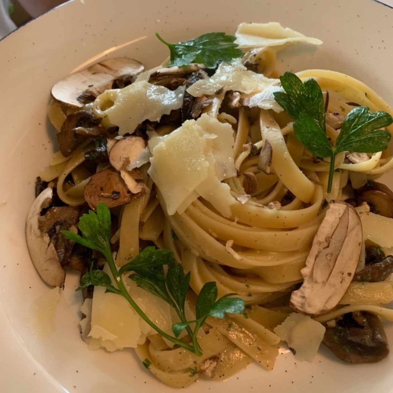 fettucini con hongos y parmesano