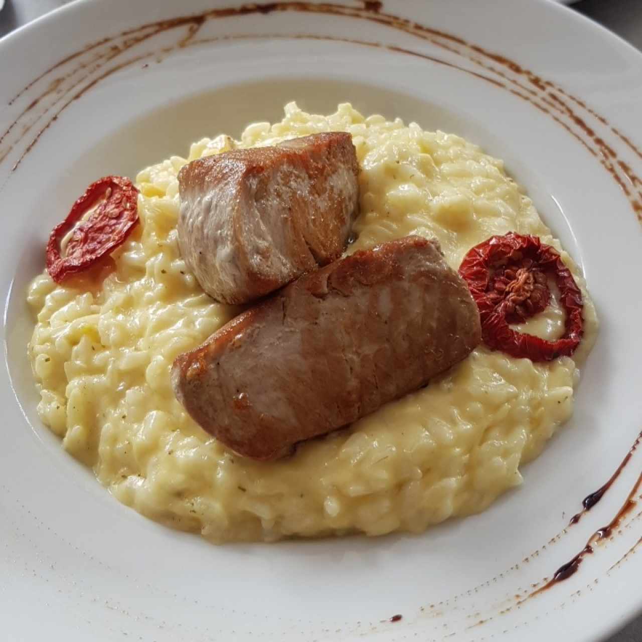 pesca del dia con risotto