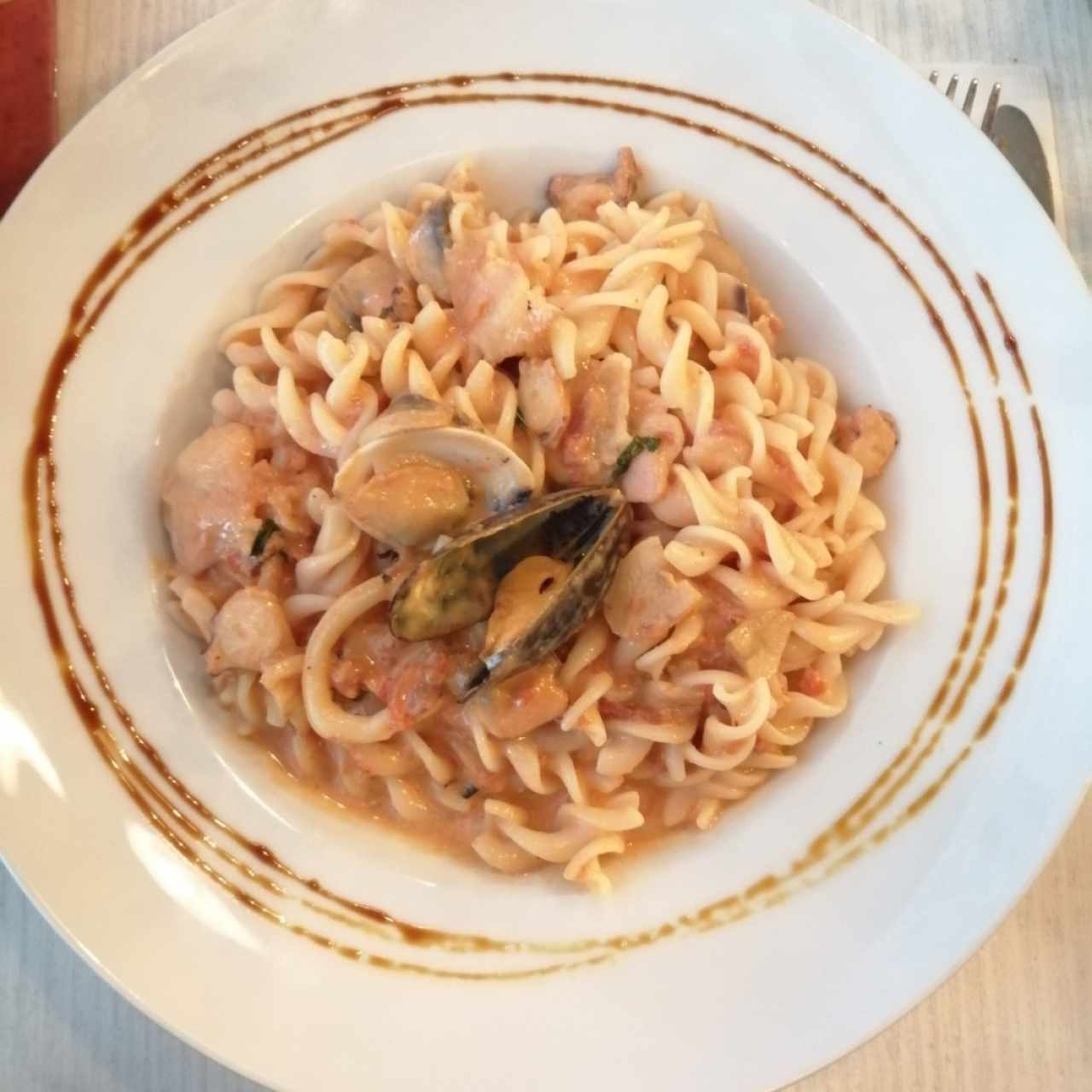 pasta de arroz con mariscos