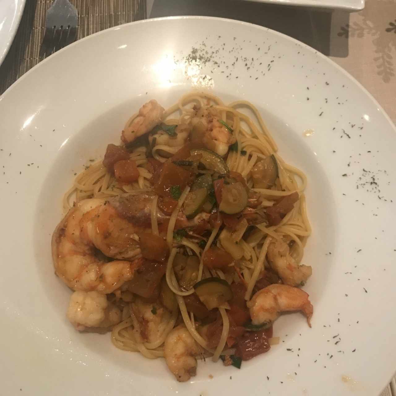 Linguini con langostinos