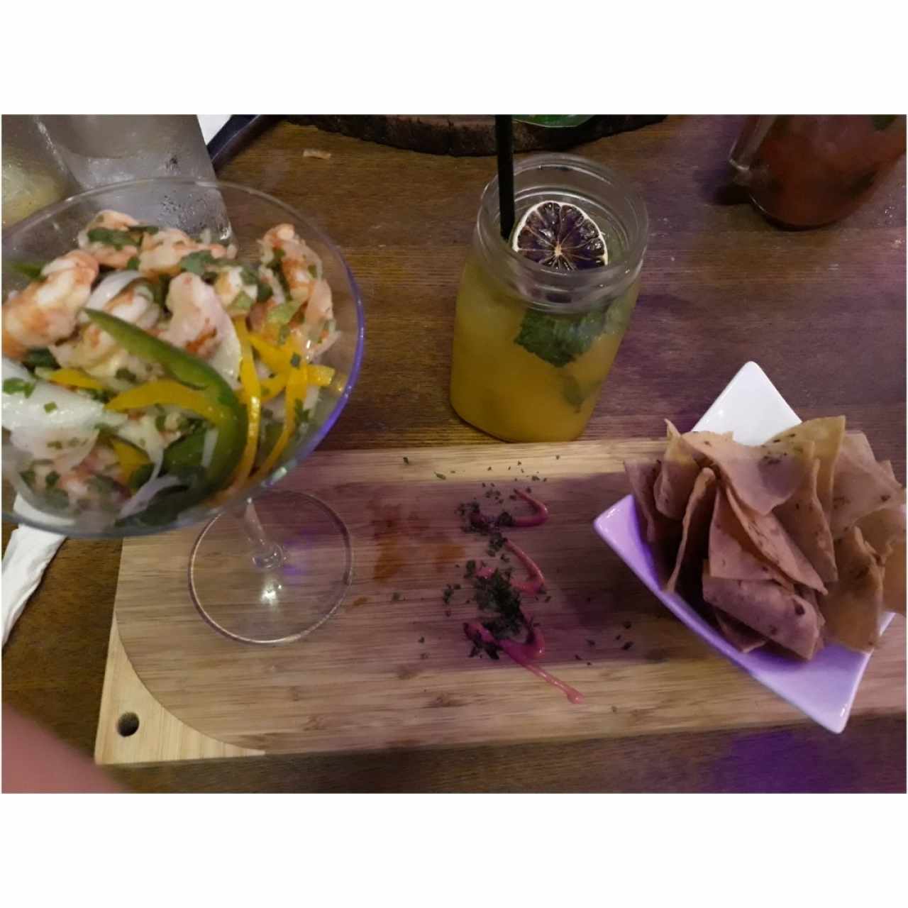 Ceviche de Camarón y Mojito de Maracuya