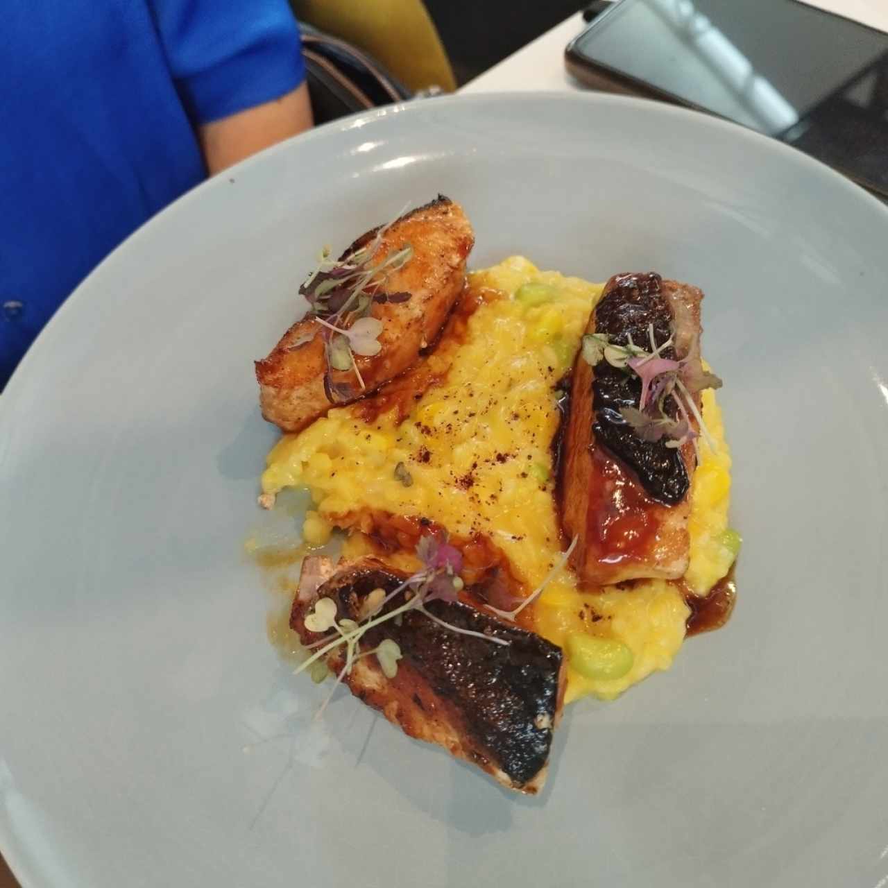 King Salmón y Corn Risotto