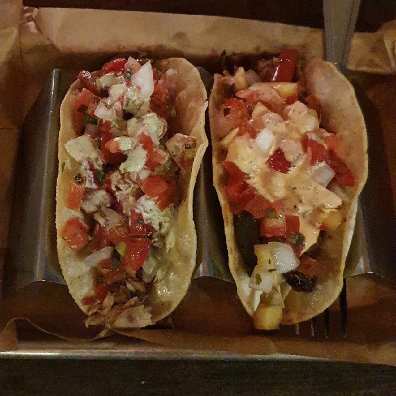 Smoked fish Taco y Jerk chicken tacos 