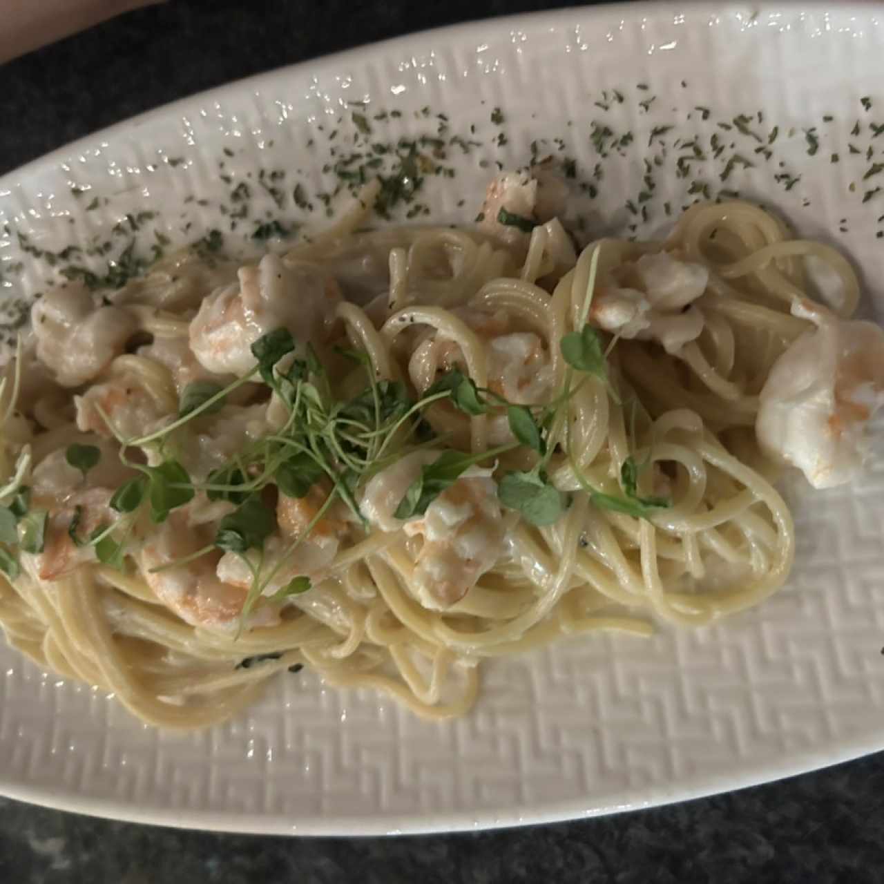 Spaguetti con camarones 