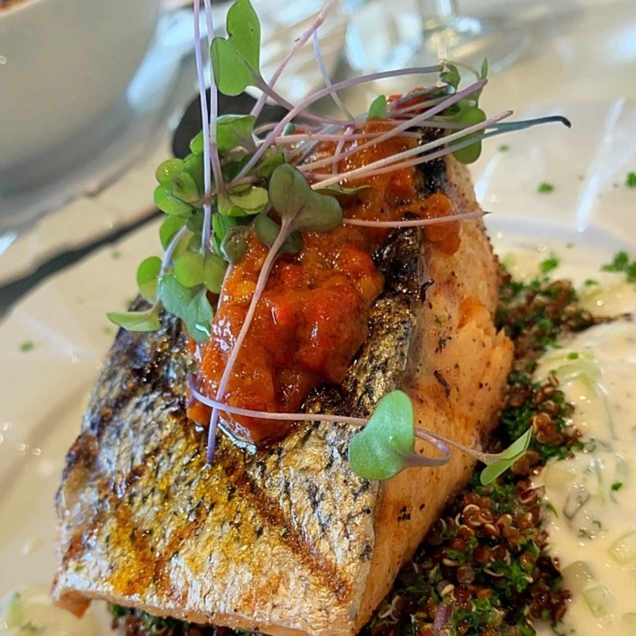 Salmon sobre jna cama de Quinoa