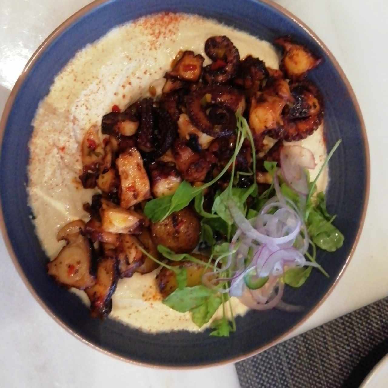 pulpo al grill con humus