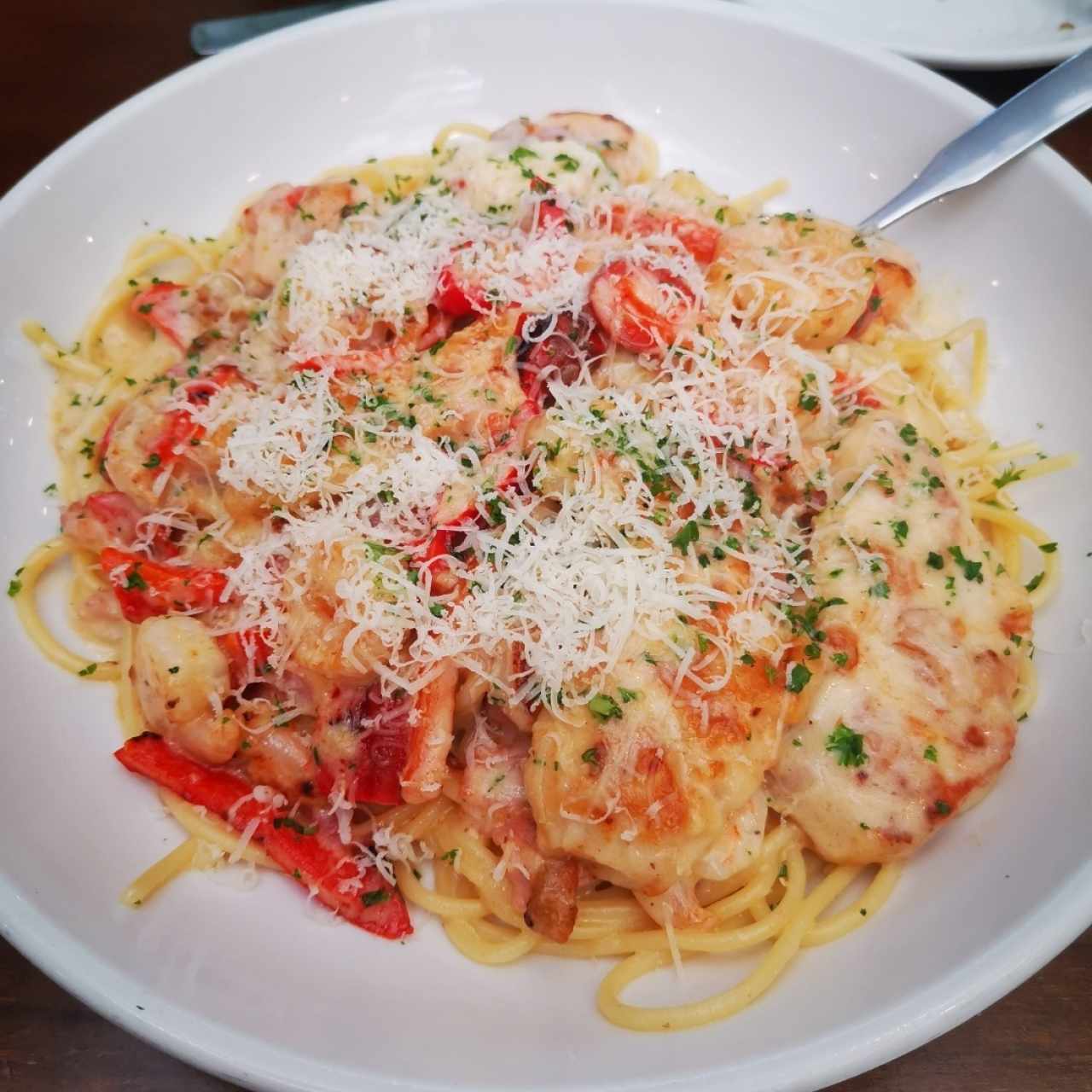 Chicken and shrimp carbonara