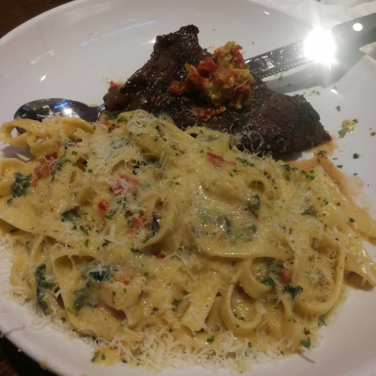 6 Oz Sirloin With Fettucine Alfredo